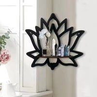 Lotus Hollow Wooden Decorative Rack Essential Oil Aromatherapy Candle Holder Wall Mounted Corner Shelf