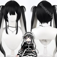 Jirai Kei Black White Gradient Split Twin Tail Vtuber Cosplay Wig Split Detachable Ponytail Harajuku Lolita Cos Hair Halloween