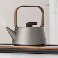 Pure Titanium Tea Kettle, 99.9% Titanium Metal Teapot with Wooden Handle, Camping Boiling Water Kettle, Healthy Tea Infuser, 1L