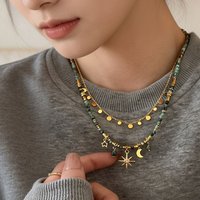 HOT Vintage Bohemian Style Stone Beads Necklace for Women Charm Mang Star Pendant Stacked Clavicle Chain Fashion Jewelry Gifts