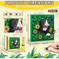Flower Tuxedo Cat Animal 3D Wall Art Miniature Small Particle Building Block Set, Unique Home Wall Decoration or Desktop Display, Ideal Gift Toy for Adults and Boys and Girls, Living Room Decoration,