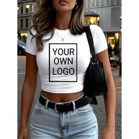 Customized The Logo Picture Women Crop T-Shirt Y2K Slim Summer Short Sleeves Comfortable DIY T Shirts Sexy Street Tee Tops