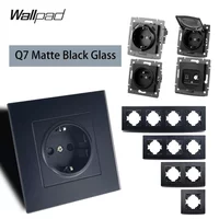 Wall Electrical Socket EU French Plug, USB Type C Charge Ports, Matte Black Glass Tempered Panel 1-4 Gang Panel, Wallpad Q7