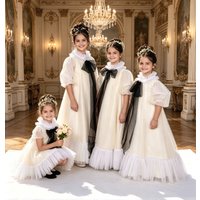 Customized Blue Flower Girl Dress For Wedding Puffy Floor Length High Waist Kids Birthday Pageant First Communion Gown