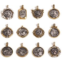 1pc Vintage Copper Pendant Antique Silver Bronze Color Two Tone Coin Double Sided Metal Charms DIY Necklace Bracelet Jewelry