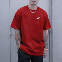 Men's summer 100% pure cotton fashionable casual sports loose mountain print round neck short sleeved T-shirt top