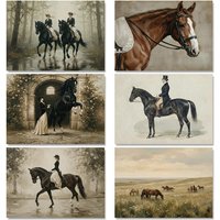 Retro Elegant Lady With Horse Posters Classic Equestrian Farmhouse Modern Prints Canvas Wall Art Pictures Home Living Room Decor