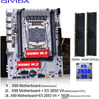 QIYIDA X99 Motherboard Set Kit Xeon LGA2011-3 E5 2650 V4 2pcs*8gb=16GB DDR4 RAM USB PCI 3.0 NVME M.2 SATA M-ATX