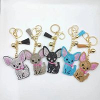 Chihuahua Dog Crystal Keychain Bag Accessories For Women German Cat Keyring Jewelry