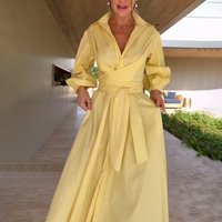 Luxury Shirt Dress Women's Slim Tie-up Long Sleeves Dress White Robe Party Gown Long Dresses for Women Outfit