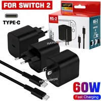 AC Power Adapter 60W Fast Charger For NS Switch 2 Game Console Power Supply Type-C Wall Charger EU/US Plug Gaming Accessories