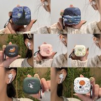 Case for Samsung Galaxy Buds 4 Pro 2026 Earphones Cover Oil Painting Frosted Starry Sky Waves Peach Protective Sleeve with Hook
