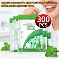 300Pcs Ultra-Fine Mint Dental Floss Picks, Family Pack Toothpicks Sticks for Effective Teeth & Gum Cleaning, Daily Oral Care Ess
