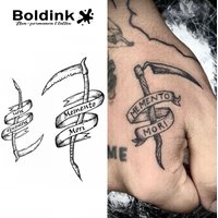 Boldink Memento Mori Scythe Design Temporary Tattoo,Lasts To 15 Days New Technology Magic Waterproof Semi Permanent Sticker.
