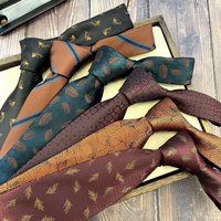 Casual British Style Leaves Printed Ties For Men 8CM Polyester Brown Gold Green Neckties 8cm Formal Dress Flower Striped Cravat