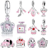 925 Sterling Silver Pink Perfume Crown Charms Beads Fit Diy Bracelet Necklace Making Gift Of High Quality Jewelry For Womens