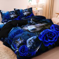 3pcs Set, Valentine'S Day Romantic Wolf & Rose Print Bedding Duvet Cover Set Soft Comfortable Bedding Set for Home Bedroom