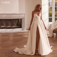 LORIE Simple Satin Wedding Dresses Strapless Low Cut-out Bridal Gown Lace-up A-Line High Slit Women Vestido De Novia Customized