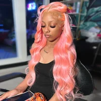 Beauty Hot Sale High Quality HD Cosplay Long Wavy Wig Wear And Go For Women Lace Wigs Pink Body Wave 2026 Colored 180% Density