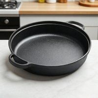1PCS Cast Iron Skillet with Handle Round Flat Bottomed Frying Pan for Fried Steak Bread Pizza Outdoor Cooking Camping Supplies
