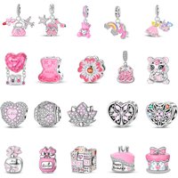 New 925 Sterling Silver Pink Love Heart Dangle Charm Fit Original Bracelet Romantic Jewelry Gift For Girlfriend Diy Accessory