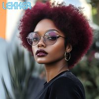Lekker Burg Red Afro Kinky Wave Bob 100% Human Hair Wigs For Women Brazilian Remy Hair Glueless Full Machine Made Curly Wigs