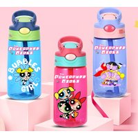 The Powerpuffs Girls Water Bottle with Straw Blossom Bubbles Buttercup Anime Cup Kids Outdoor Sports Travel Mug Children Gift