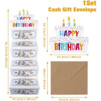 1PC Happy Birthday Color Cake Shaped Foldable Money Cards Irregular Cash Holder Cards with Envelopes Novelty Gift Adult Birthday