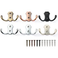 Heavy Duty Double Prong Coat Hooks Wall Mounted , No Rust Metal Wall Hooks for Hanging Towel, Coat, Bag, Hat, Cup, Key