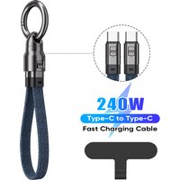 0.22m Portable 240W USB C to Type C Keychain Data Cable 5A Fast Charging Cord For Iphone17 16 15 Xiaomi Samsung Macbook