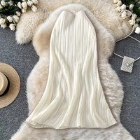 Cream Ribbed Knit Midi Skirt Women High Waist Slim Flared Hem Daily Casual Bodycon Skirt