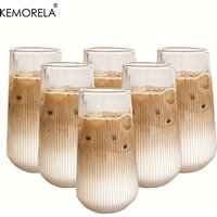 KEMORELA 4/6pcs Vertical Striped Glass Heat-Resistant Glass Water Cup Milk Juice Cup Iced Coffee Summer and Winter Drinking Ware