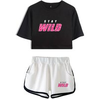 Ben Azelart Stay Wild Vintage 90s logo Merch Tops Two Piece Set Harajuku Shorts+Lovely TShirt Streetwear Outwear Fashion