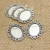 40pcs/lot Antique Silver color Tone Oval filigree Frame Cameo Settings 22*30mm (Fit 13*18mm)