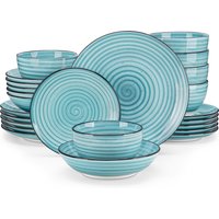 vancasso 24/48 Piece Blue Plates Dinner Sets Two-Sided Dinnerware Sets Handpainted Spiral With 6 Dinner Plate/Dessert/Soup/Bowl