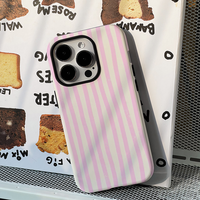 Pink Stripes Phone Case Film Shell For IPhone 16 15 14 13 12 11 Pro Max Plus