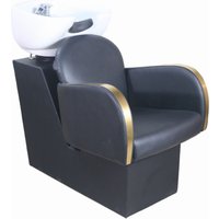 Metal salon shampoo chair with ceramic deep basin, semi-reclining, rotatable armrests, modern design, suitable for hair salons