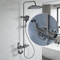 Grey Brass Shower Set Rainlfall Pressurized Bathroom Shower System Set Four Functions Wall Mounted Bathroom Shower Faucet Set