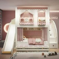 Customizable girl princess bunk bed two-story high-low sister high guardrail slide elevated bed