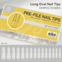 BORN PRETTY Long Oval Nail Tips Matte Full Cover 300Pcs 15Sizes With Scale Line Pre-shaped Press On Nails Acrylic Nail Extension