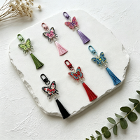 Colorful Acrylic Butterfly Keychain with Tassel Cute Bag Charm Pendant for Women Backpack Accessories Car Keyring Decoration