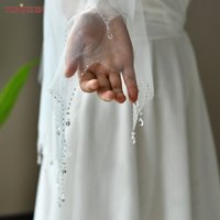 TOPQUEEN New Crystal Beaded Bridal Veil Ivory Luxury Wedding Veil With Blusher Wedding Accessories With Comb Customizable V218
