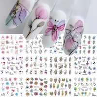 12 Pcs Summer Ink Blooming Flowers Nail Art Stickers, Water Decal Leaves Graffiti Slider Nail Decoration