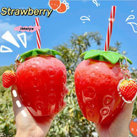 M-500ml Summer Cute Strawberry Straw Water Bottle Milk Coffee Straw Cup for Home Portable Outddor Drinking Mugs