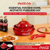 Coca Cola Nonstick Cookware Set Nonstick Detachable Handle Cookware Induction Kitchen Cookware Set for Camping and Home Kitchen