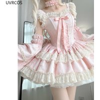 Sweet Elegant Lolita Princess Dress Women Kawaii Cute Lace Ruffles Bow Slim Dresses Japan Harajuku Y2k Evening Party Mini Dress
