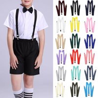 Hot Sale Solid Color Elastic Leather Suspender For Boy Girl Black Red Sage Green Adjustable Chindren Pants Shirt Skirt Accessory