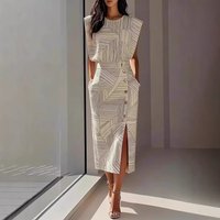 2026 Spring Summer New Fashion Elegant Desin Urban Women Print Sleeveless Side Slit Long Casual Dress
