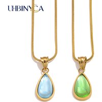 Blue Ocean Waterdrop Pendant Necklace For Women 18K Gold Plated Polished Stainless Steel Hypoallergenic Classic Design Jewelry