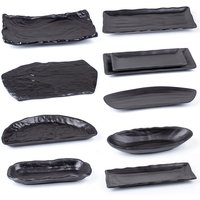 Black Frosted Japanese Style Melamine Hot Pot Barbecue Meat Sushi Dish Imitation Porcelain Plate